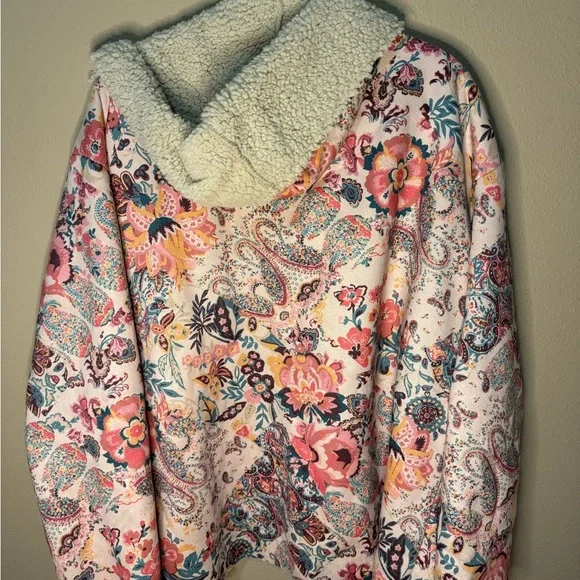 2X Floral Sherpa-Lined Women's Jacket - Picture 3 of 6